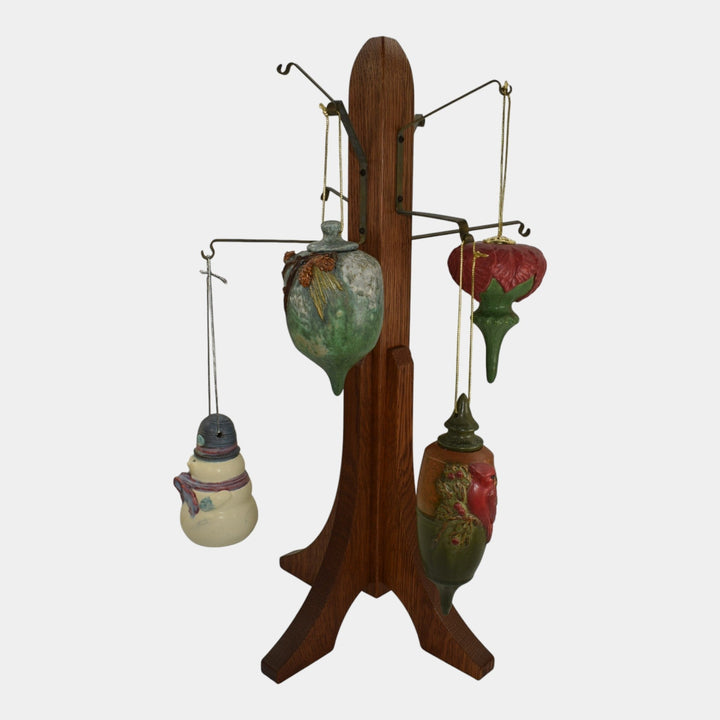 Ephraim Faience Pottery Wooden Christmas Ornament Stand
