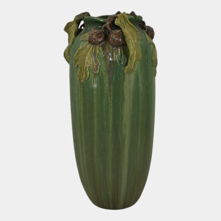 Ephraim Faience 2010 Hand Made Pottery Green Stalwart Oak Ceramic Vase C13R