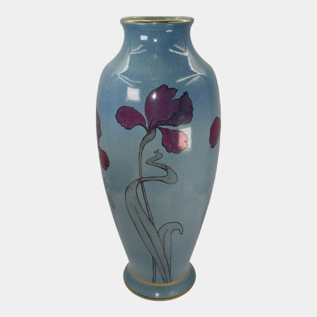 Roseville Pauleo 1914 Vintage Art Pottery Blue Ceramic Iris Vase R10-20