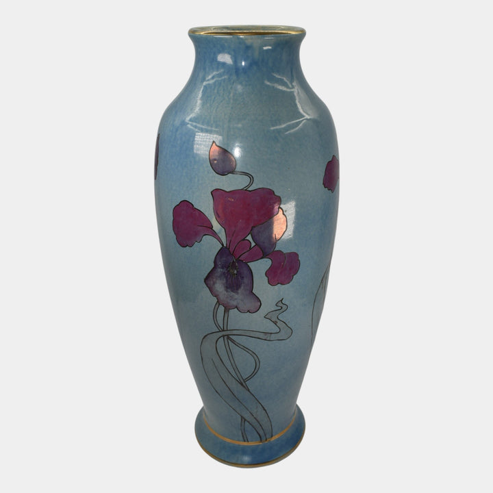 Roseville Pauleo 1914 Vintage Art Pottery Blue Ceramic Iris Vase R10-20