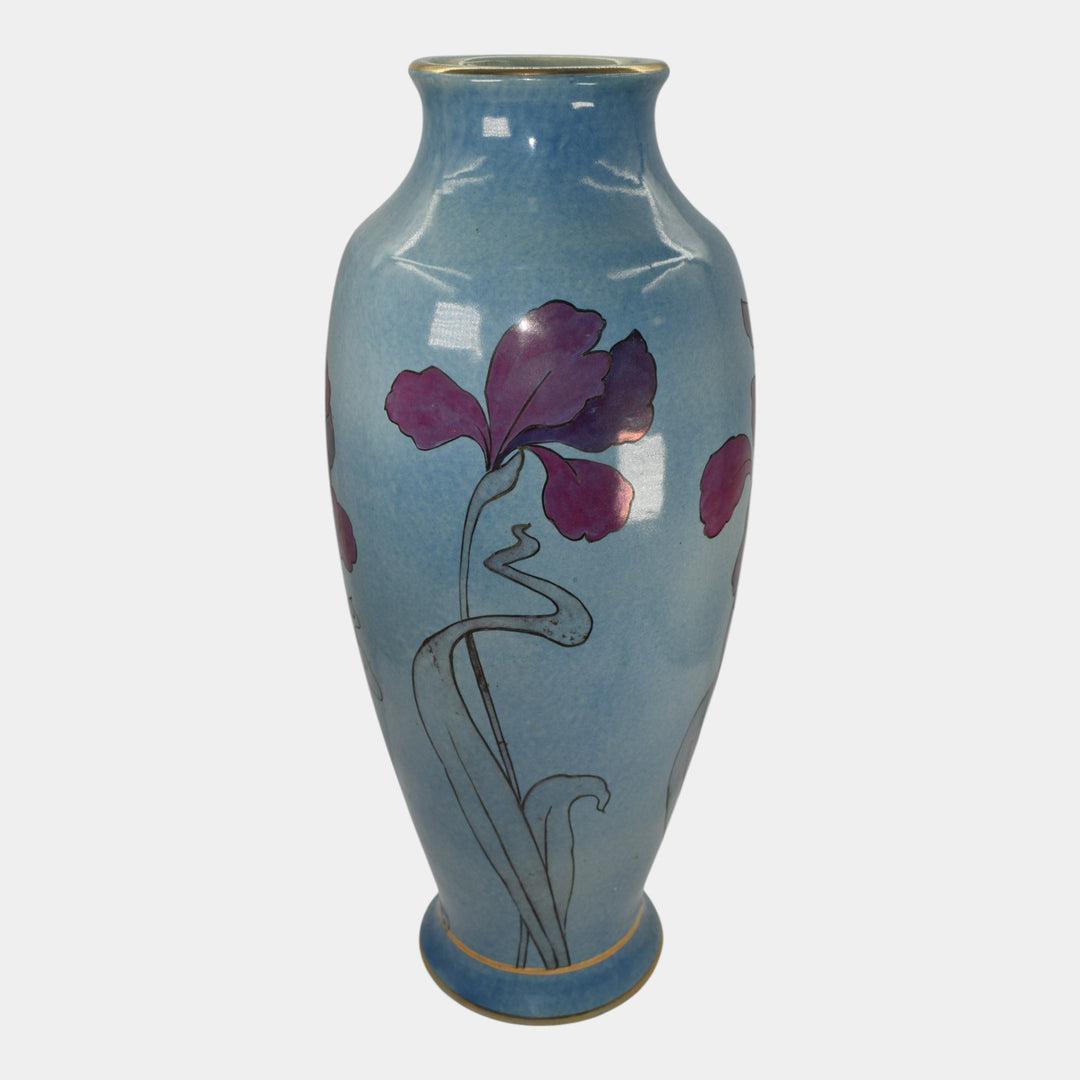 Roseville Pauleo 1914 Vintage Art Pottery Blue Ceramic Iris Vase R10-20