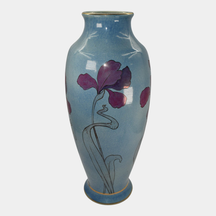 Roseville Pauleo 1914 Vintage Art Pottery Blue Ceramic Iris Vase R10-20