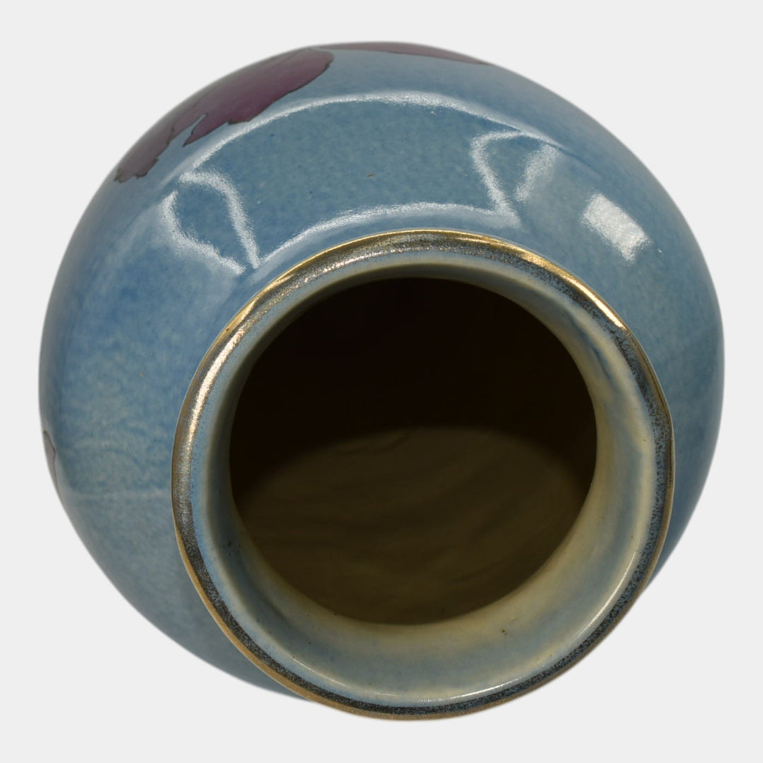 Roseville Pauleo 1914 Vintage Art Pottery Blue Ceramic Iris Vase R10-20