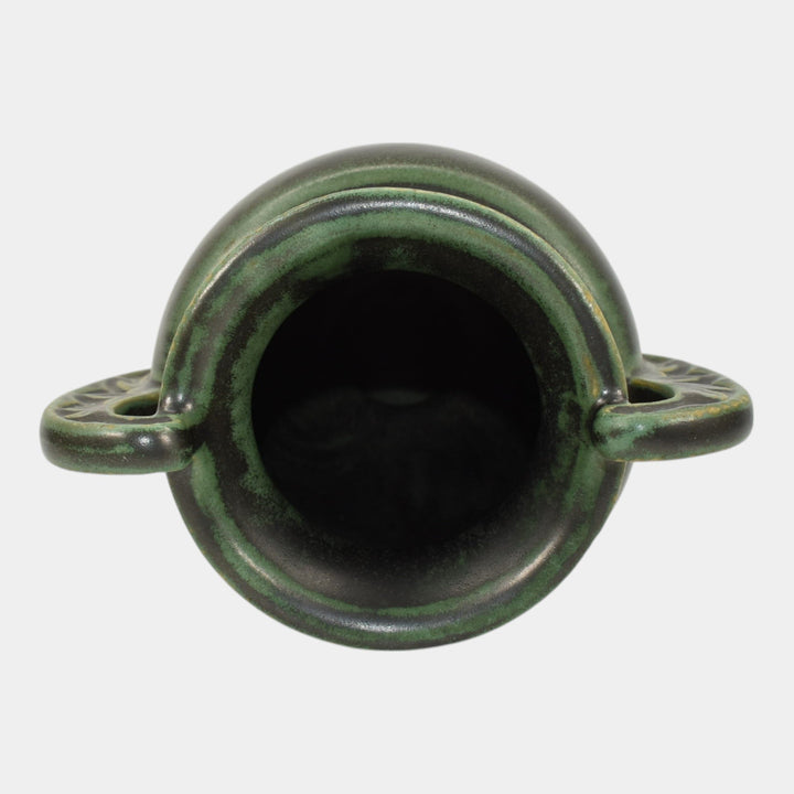 Weller Matte Green Vintage Arts and Crafts Pottery Handled Vase