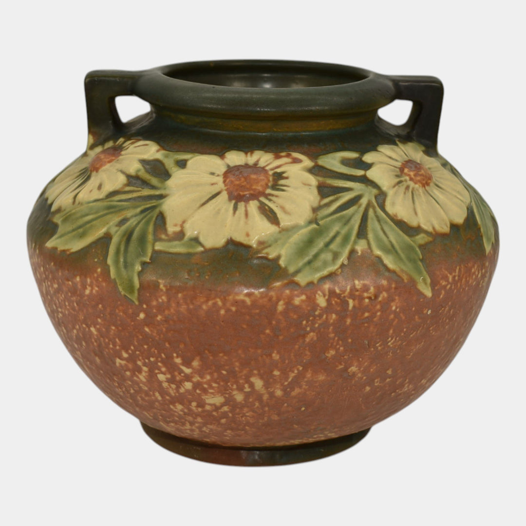 Roseville Dahlrose Brown 1928 Vintage Arts And Crafts Pottery Ceramic Vase 364-6 - Just Art Pottery