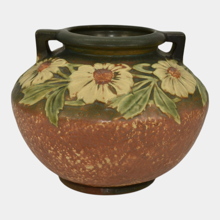 Roseville Dahlrose Brown 1928 Vintage Arts And Crafts Pottery Ceramic Vase 364-6 - Just Art Pottery
