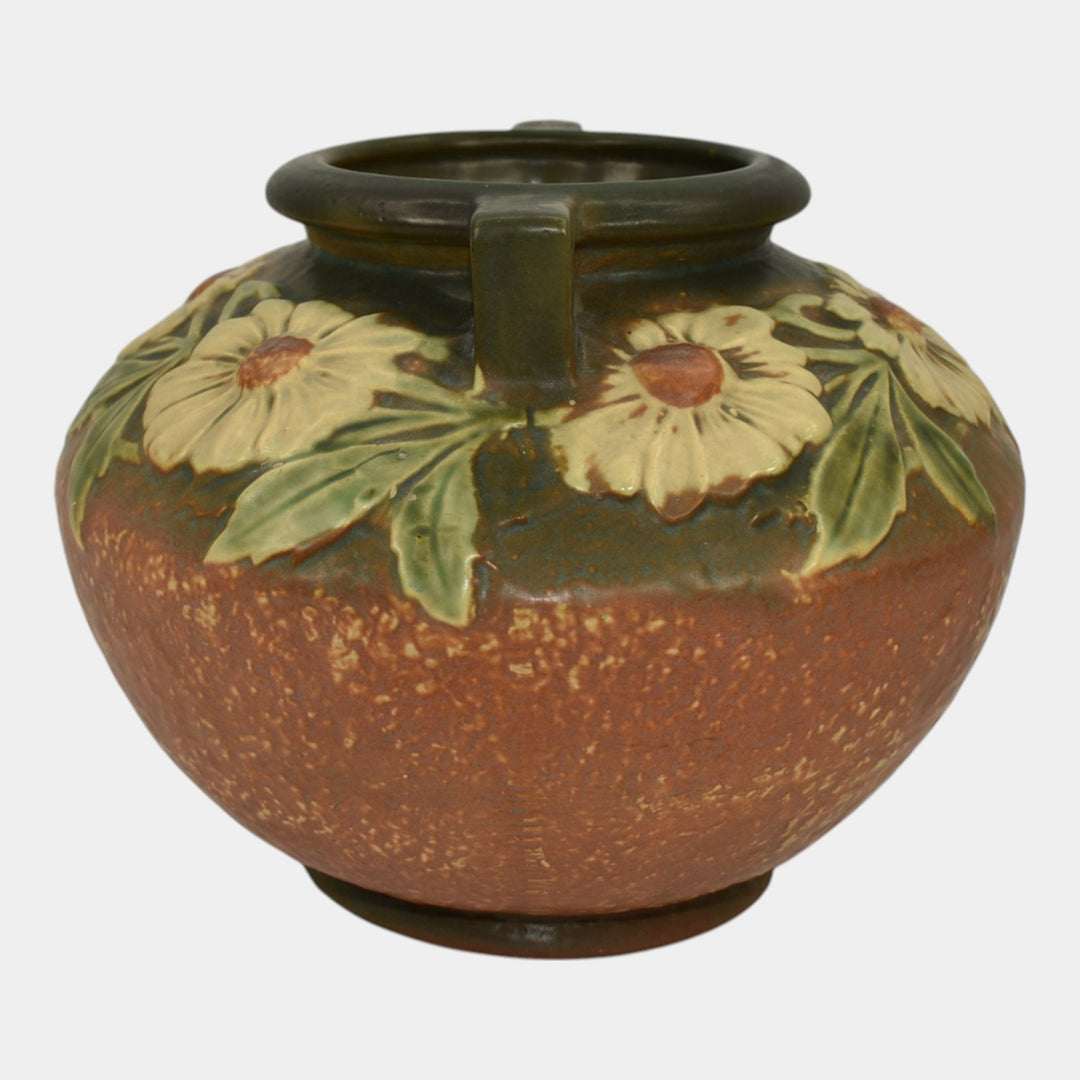 Roseville Dahlrose Brown 1928 Vintage Arts And Crafts Pottery Ceramic Vase 364-6 - Just Art Pottery