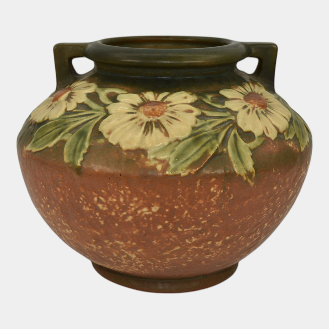 Roseville Dahlrose Brown 1928 Vintage Arts And Crafts Pottery Ceramic Vase 364-6 - Just Art Pottery