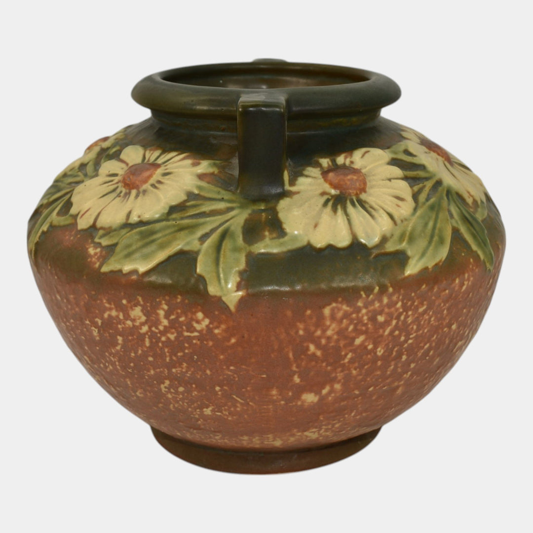 Roseville Dahlrose Brown 1928 Vintage Arts And Crafts Pottery Ceramic Vase 364-6 - Just Art Pottery