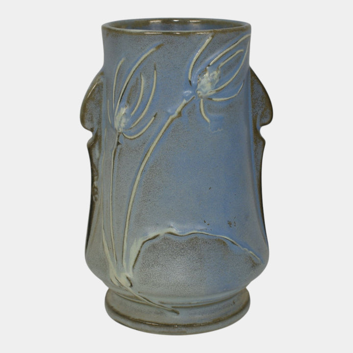 Roseville Teasel Blue 1938 Vintage Art Deco Pottery Ceramic Handled Vase 883-7