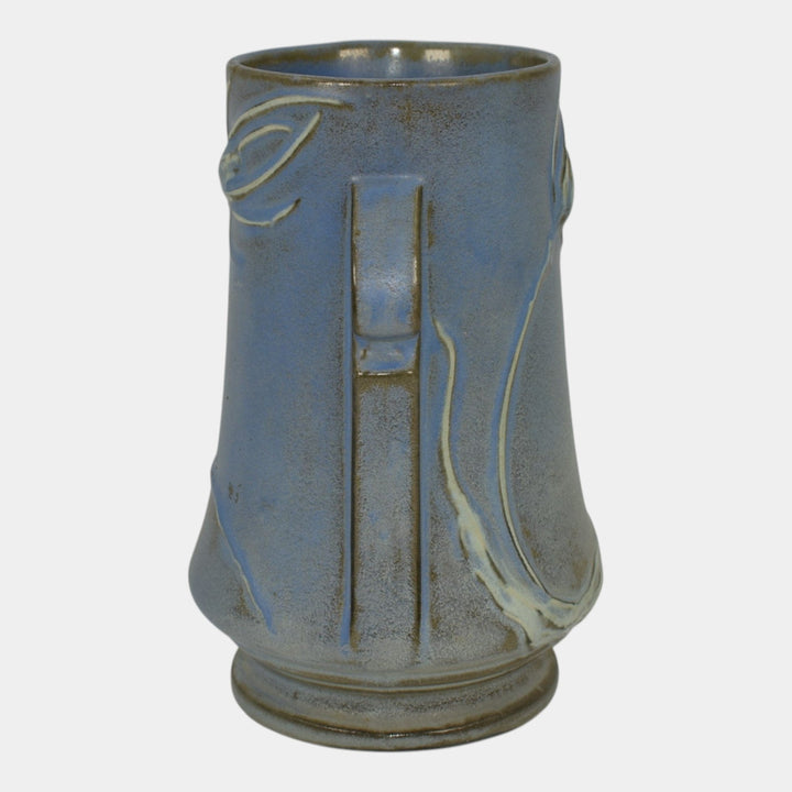 Roseville Teasel Blue 1938 Vintage Art Deco Pottery Ceramic Handled Vase 883-7