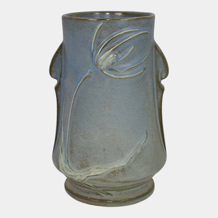 Roseville Teasel Blue 1938 Vintage Art Deco Pottery Ceramic Handled Vase 883-7