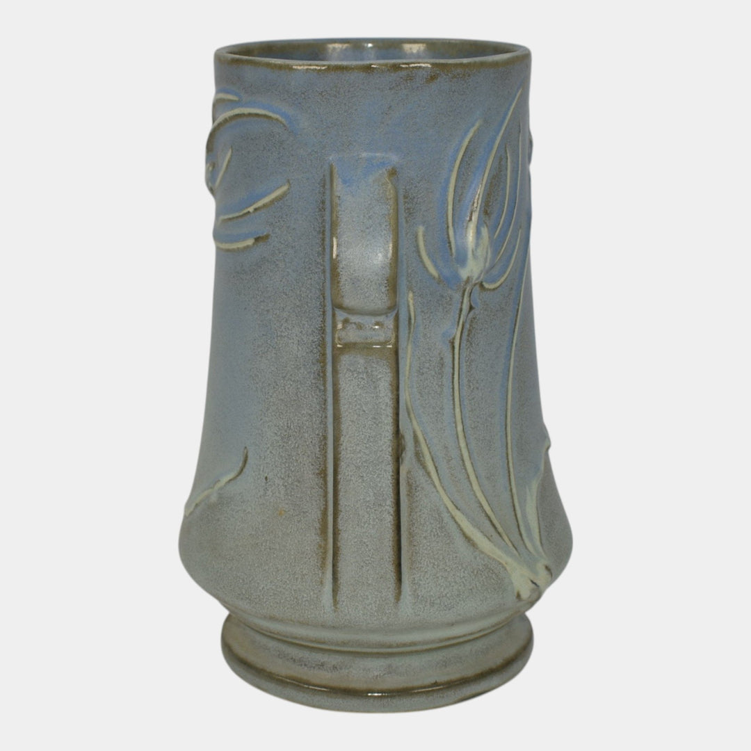 Roseville Teasel Blue 1938 Vintage Art Deco Pottery Ceramic Handled Vase 883-7