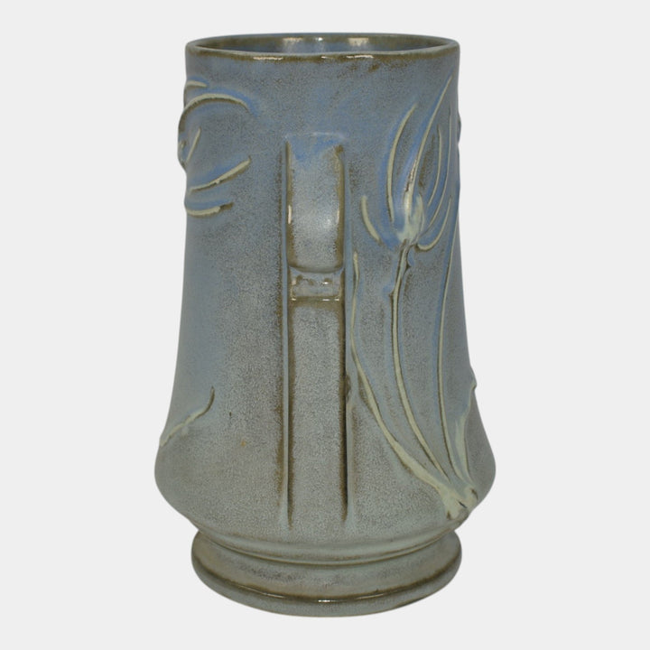 Roseville Teasel Blue 1938 Vintage Art Deco Pottery Ceramic Handled Vase 883-7