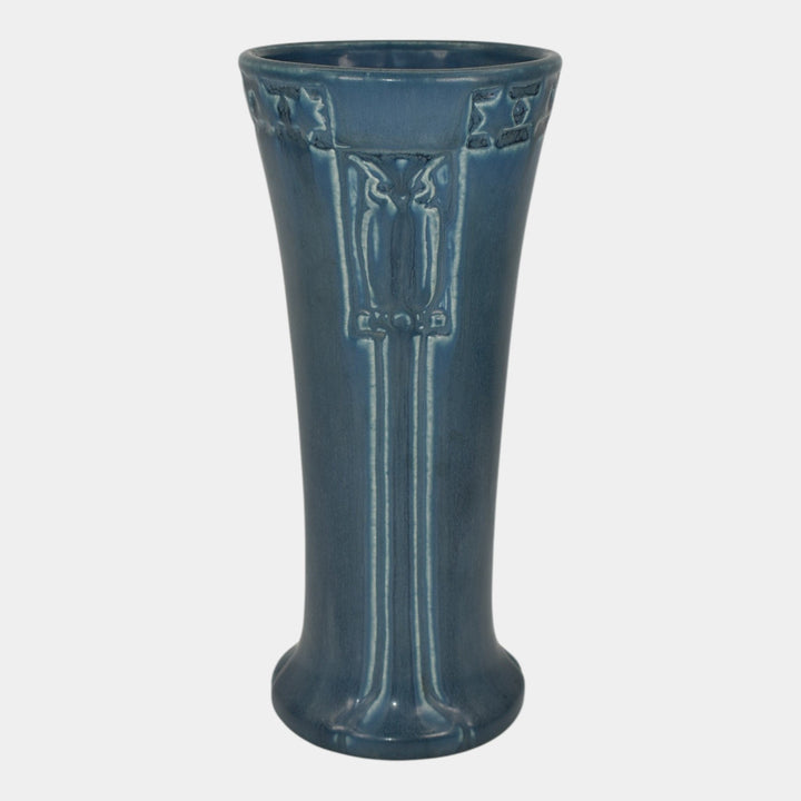 Rookwood 1921 Vintage Arts And Crafts Pottery Blue Ceramic Owl Vase 2216