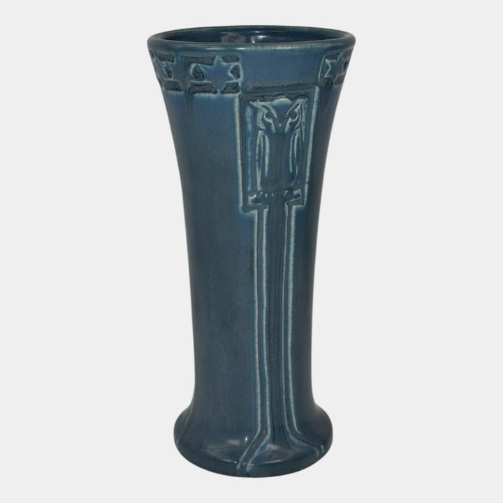 Rookwood 1921 Vintage Arts And Crafts Pottery Blue Ceramic Owl Vase 2216