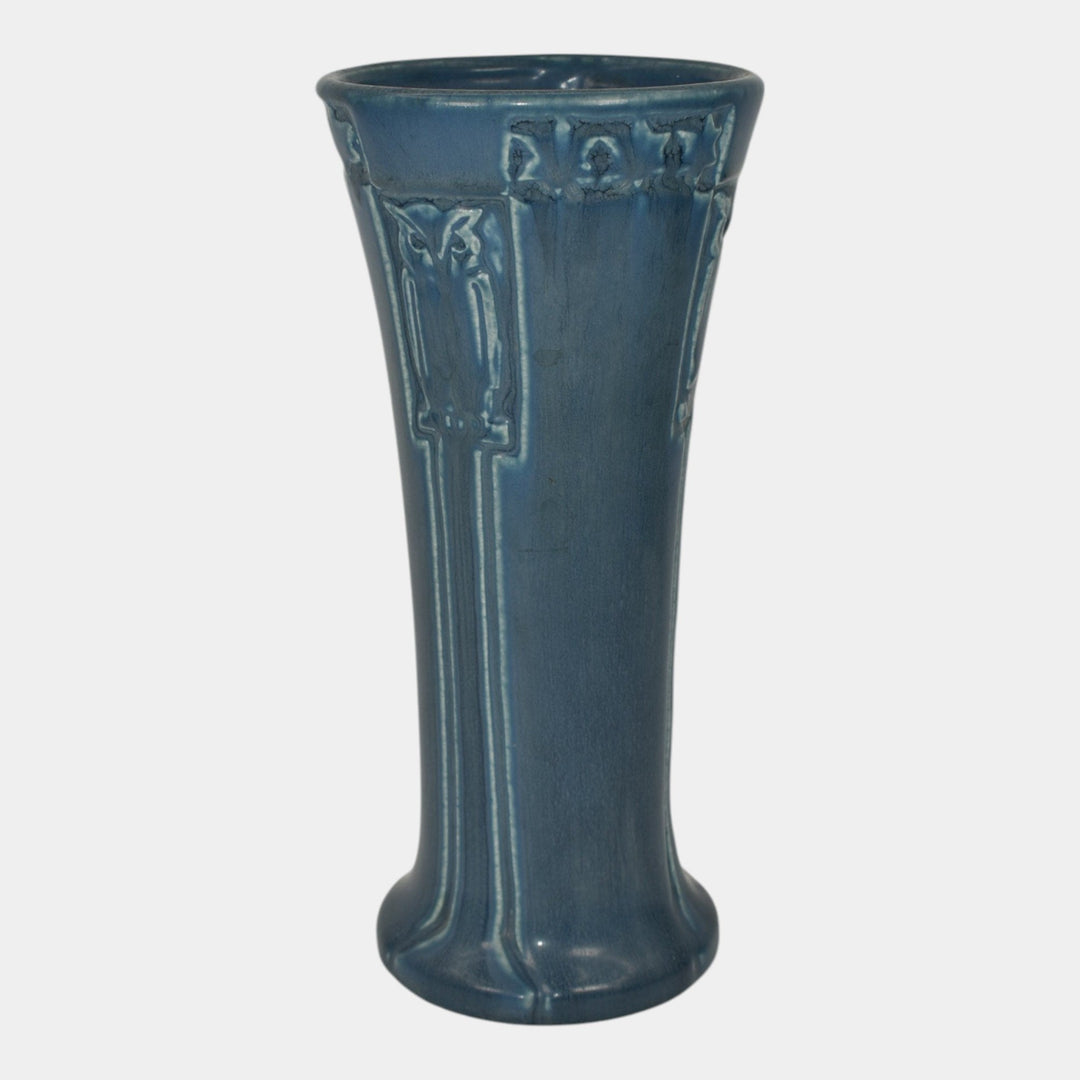 Rookwood 1921 Vintage Arts And Crafts Pottery Blue Ceramic Owl Vase 2216