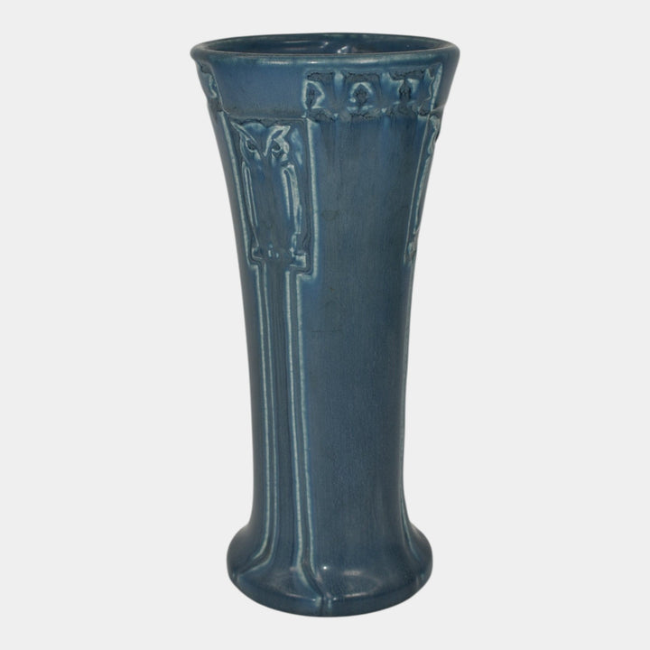 Rookwood 1921 Vintage Arts And Crafts Pottery Blue Ceramic Owl Vase 2216