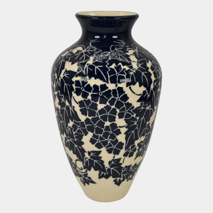 Ken Tracy 2006 Studio Art Pottery Blue White Luffa Hand Made Ceramic Vase 401 - Just Art Pottery