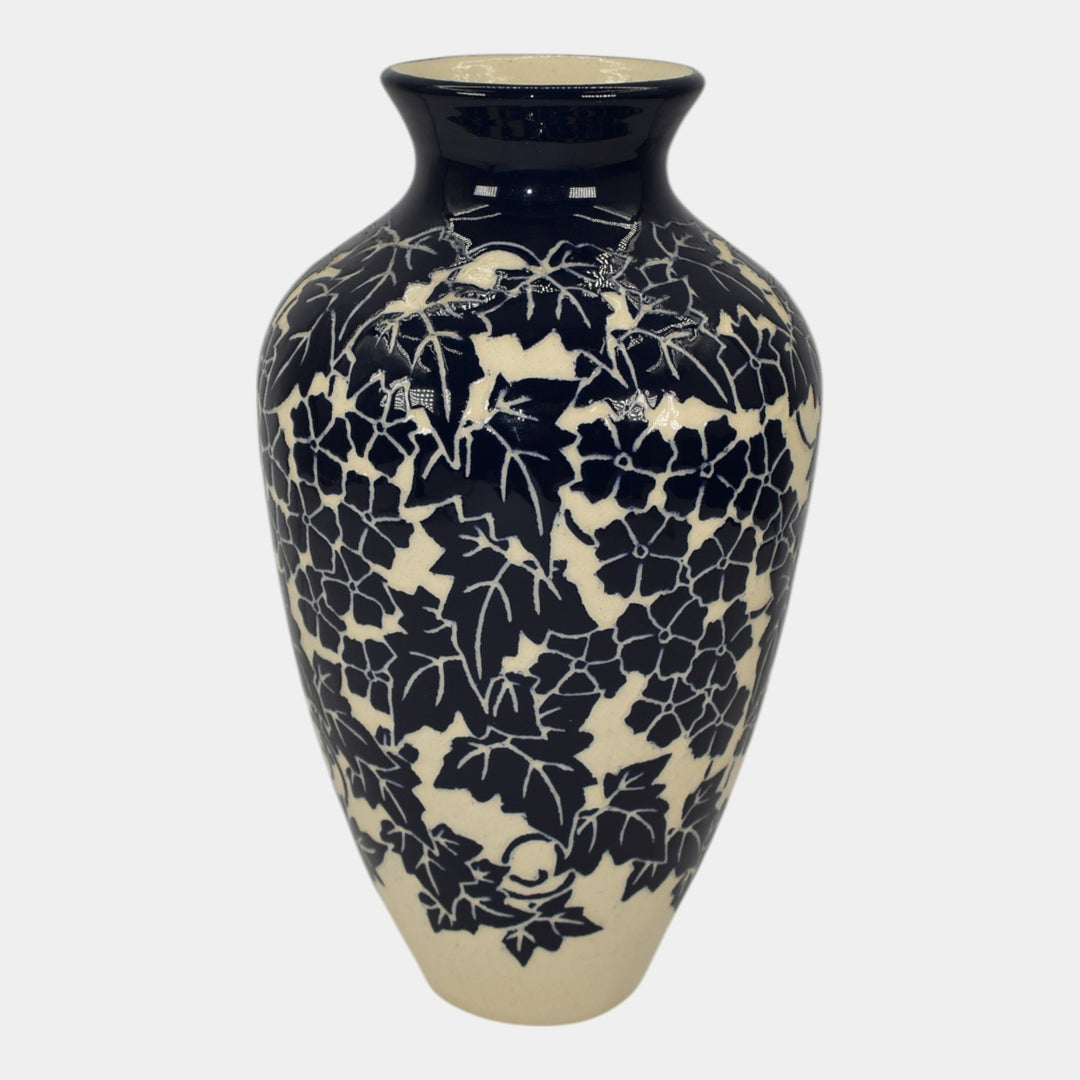 Ken Tracy 2006 Studio Art Pottery Blue White Luffa Hand Made Ceramic Vase 401 - Just Art Pottery