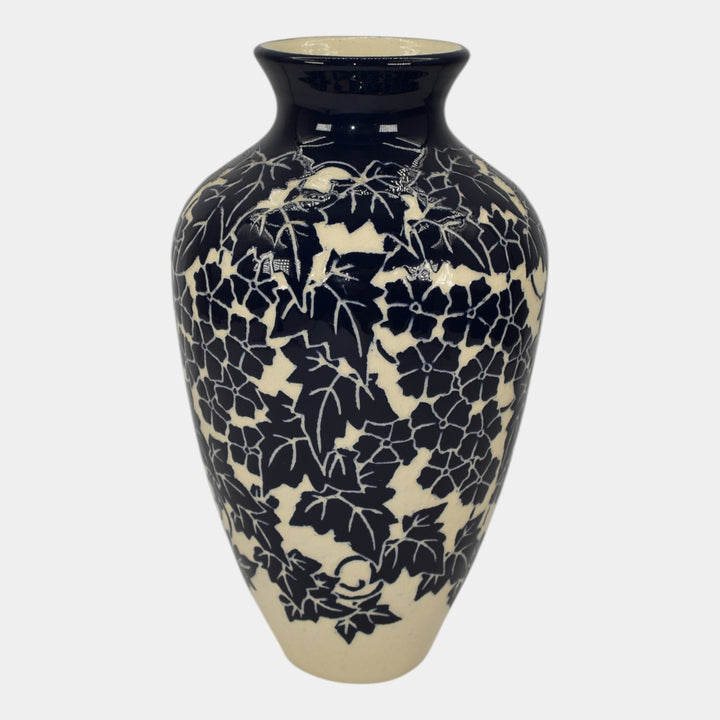 Ken Tracy 2006 Studio Art Pottery Blue White Luffa Hand Made Ceramic Vase 401 - Just Art Pottery