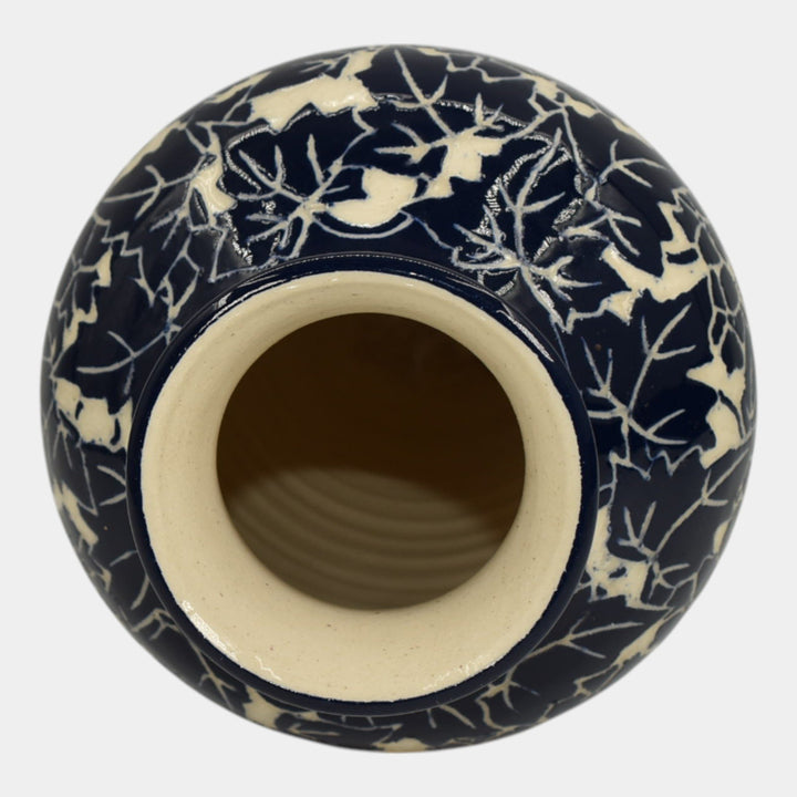 Ken Tracy 2006 Studio Art Pottery Blue White Luffa Hand Made Ceramic Vase 401 - Just Art Pottery