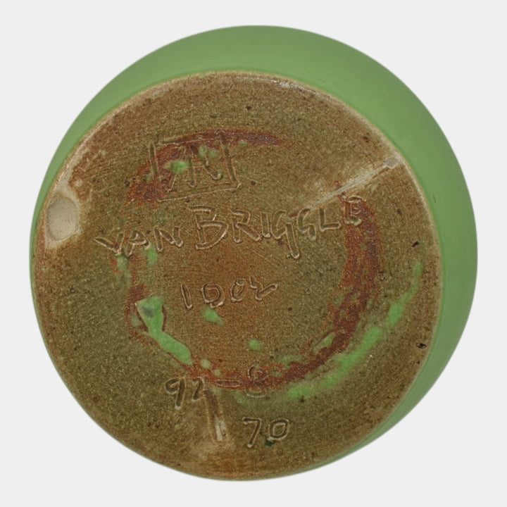 Van Briggle 1902 Pottery Matte Green Vase Art Nouveau Bronze Metal Overlay