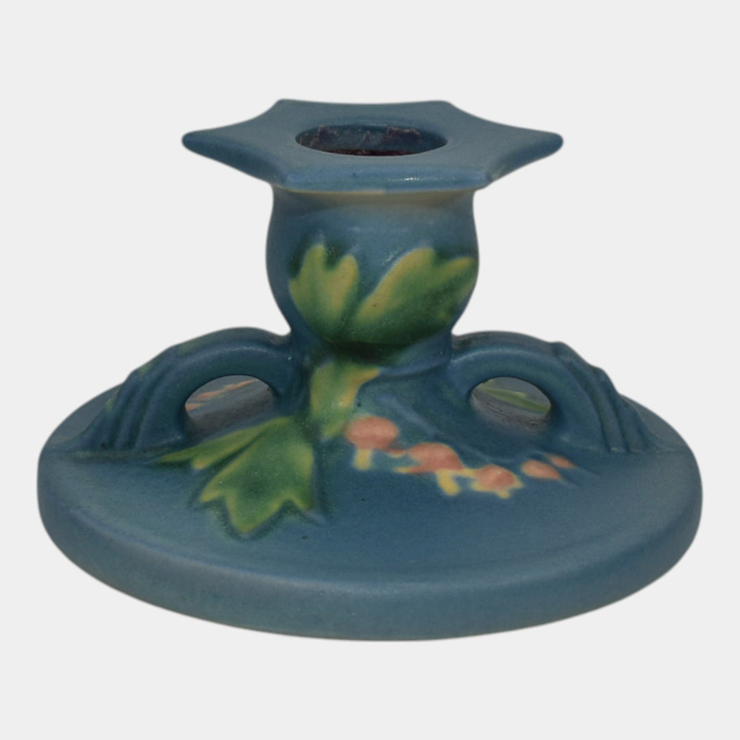 Roseville Bleeding Heart Blue 1940 Pottery Candle Holder 1140