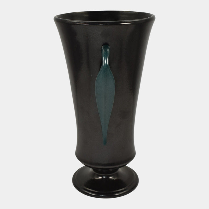 Red Wing 1930s Vintage Art Deco Pottery Black Ceramic Metal Handled Vase