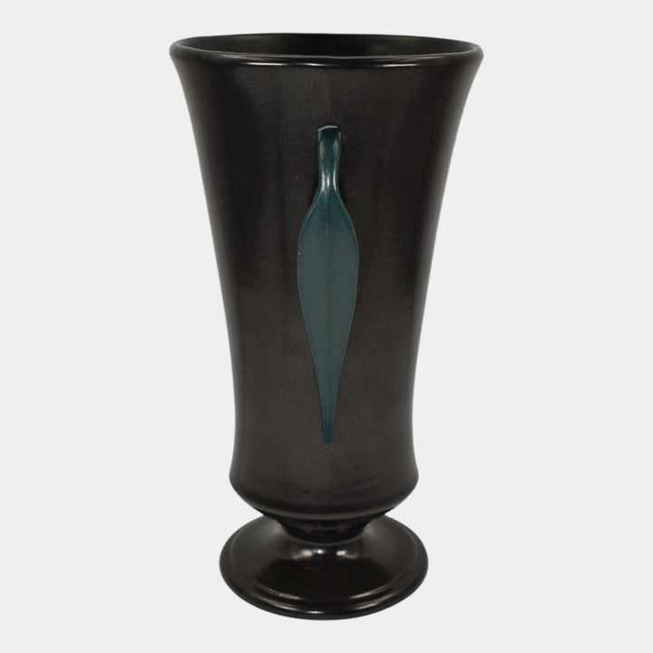 Red Wing 1930s Vintage Art Deco Pottery Black Ceramic Metal Handled Vase