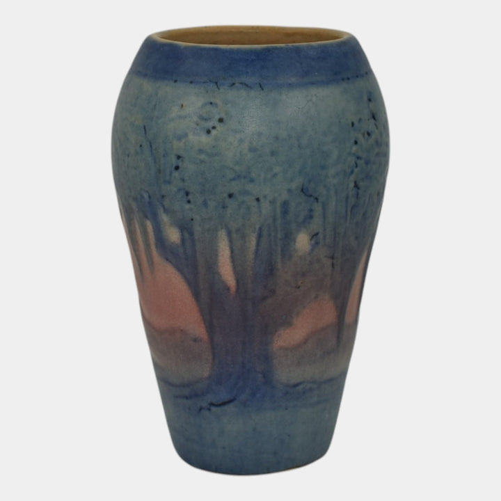 Newcomb College 1927 Vintage Twilight Scenic Pottery Blue Pink Oaks Vase
