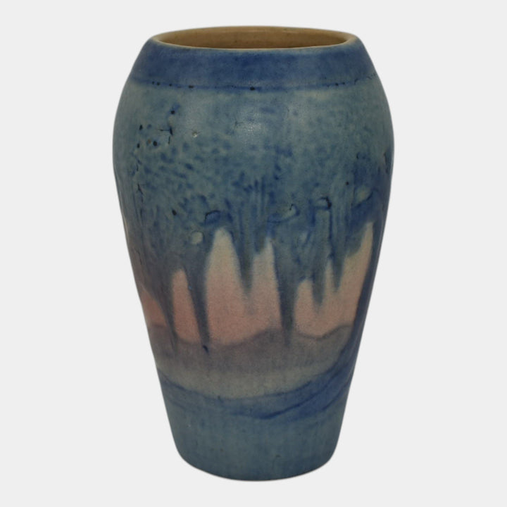 Newcomb College 1927 Vintage Twilight Scenic Pottery Blue Pink Oaks Vase