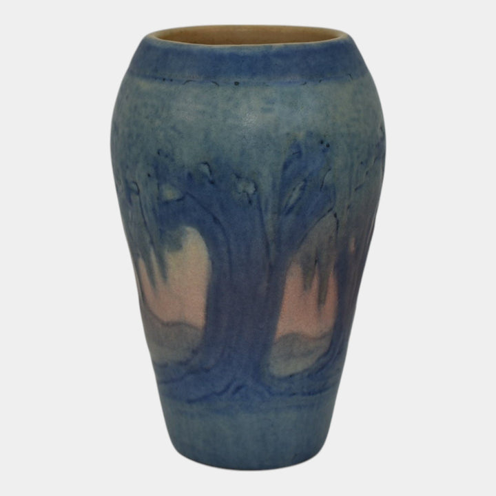 Newcomb College 1927 Vintage Twilight Scenic Pottery Blue Pink Oaks Vase