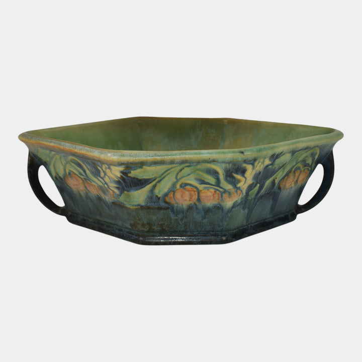 Roseville Baneda Green 1932 Arts And Crafts Handled Ceramic Console Bowl 234-10 - Just Art Pottery