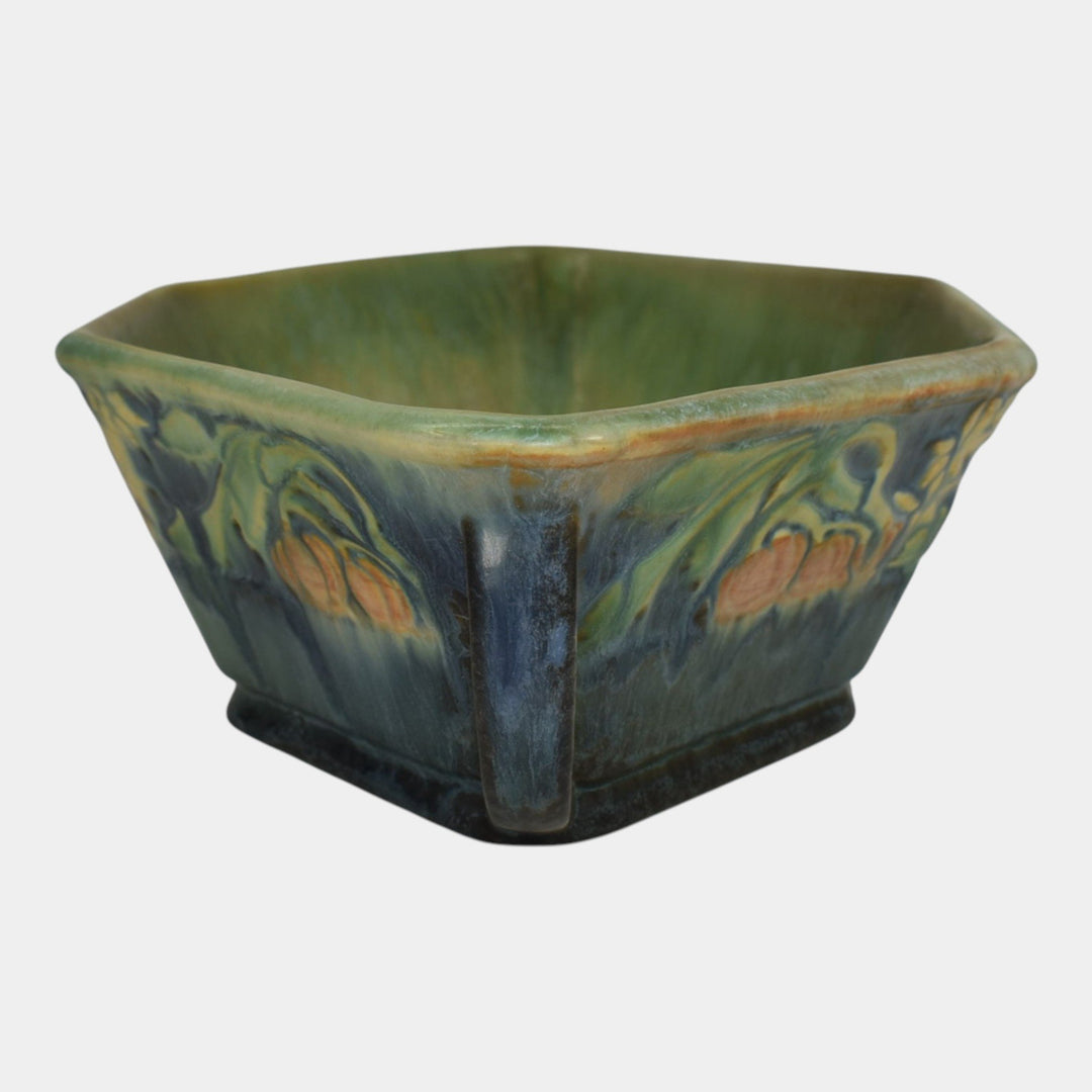 Roseville Baneda Green 1932 Arts And Crafts Handled Ceramic Console Bowl 234-10 - Just Art Pottery