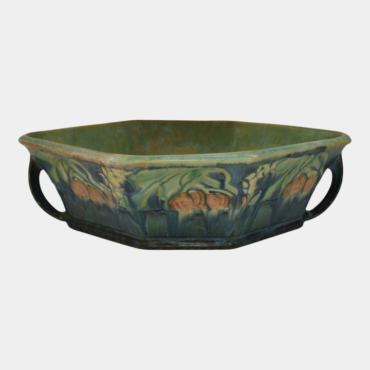 Roseville Baneda Green 1932 Arts And Crafts Handled Ceramic Console Bowl 234-10 - Just Art Pottery