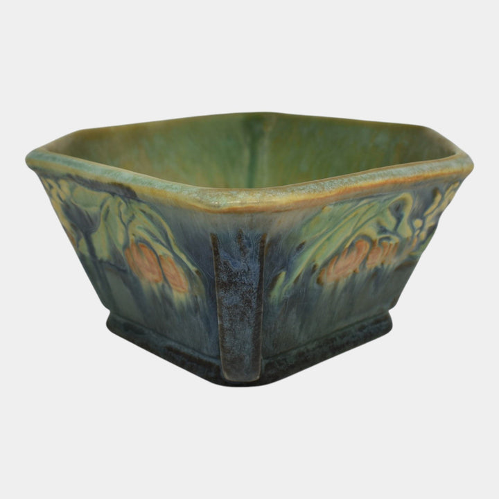 Roseville Baneda Green 1932 Arts And Crafts Handled Ceramic Console Bowl 234-10 - Just Art Pottery