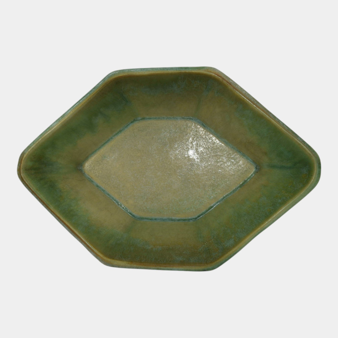 Roseville Baneda Green 1932 Arts And Crafts Handled Ceramic Console Bowl 234-10 - Just Art Pottery