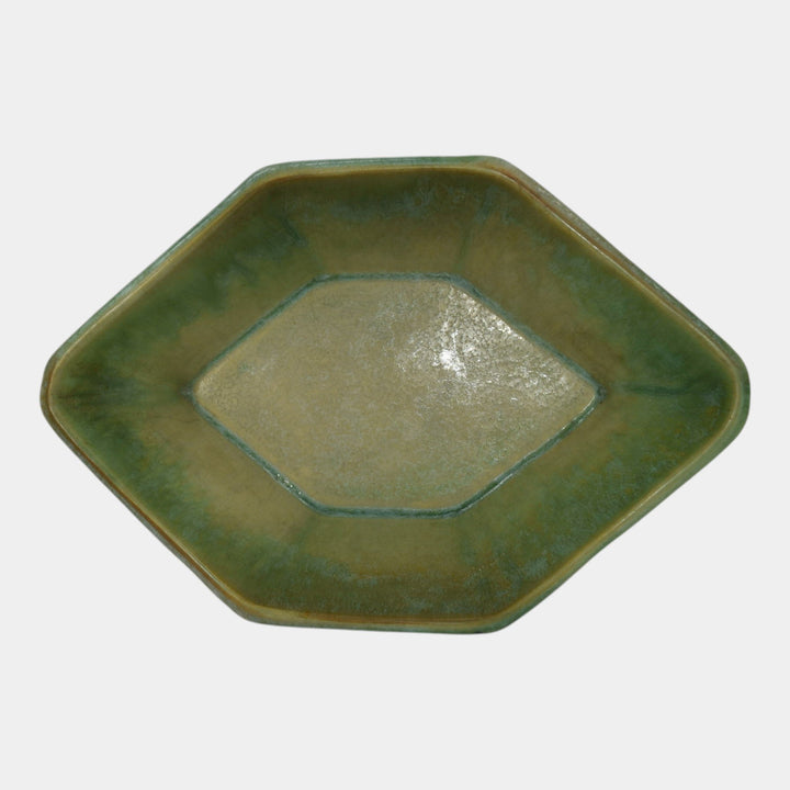 Roseville Baneda Green 1932 Arts And Crafts Handled Ceramic Console Bowl 234-10 - Just Art Pottery