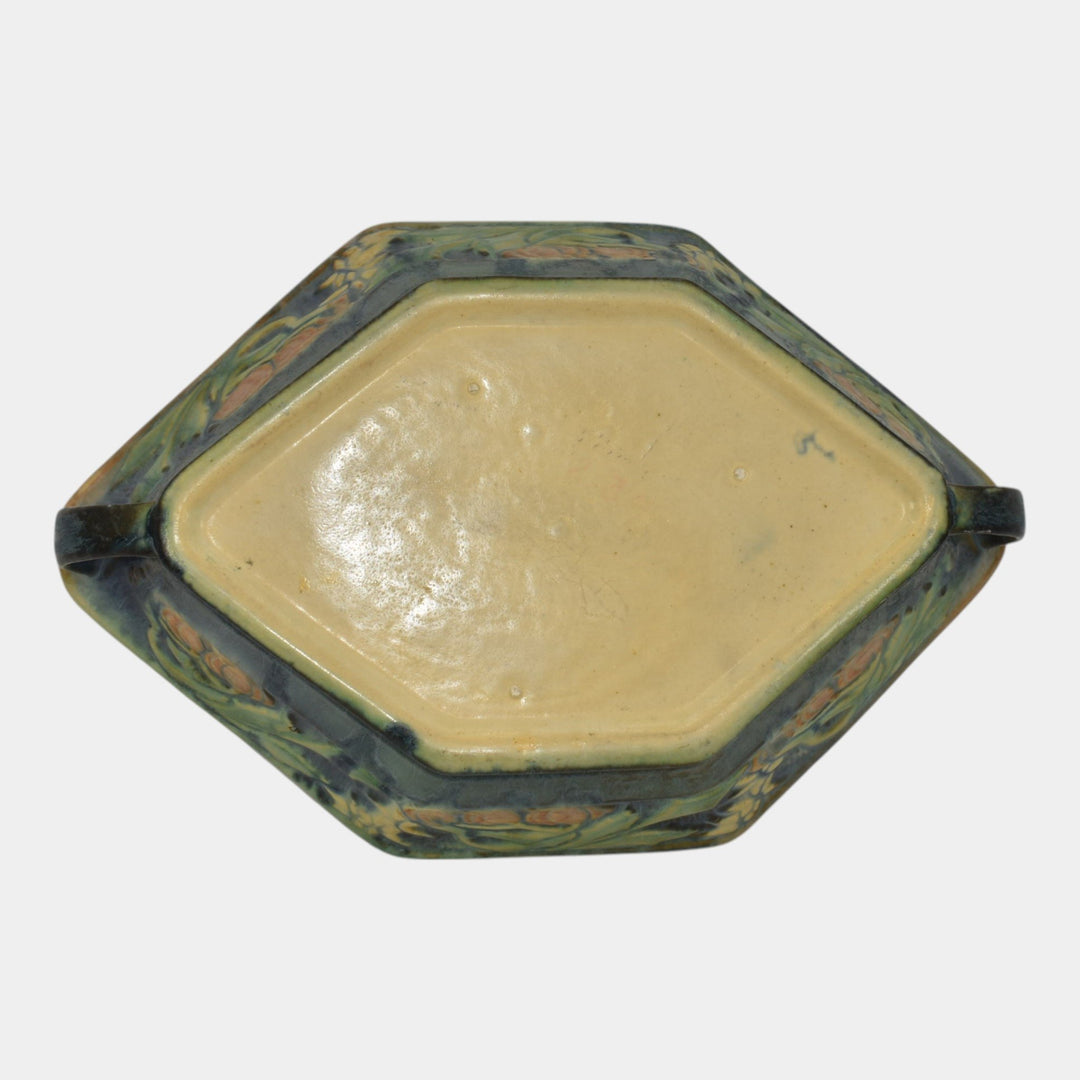 Roseville Baneda Green 1932 Arts And Crafts Handled Ceramic Console Bowl 234-10 - Just Art Pottery