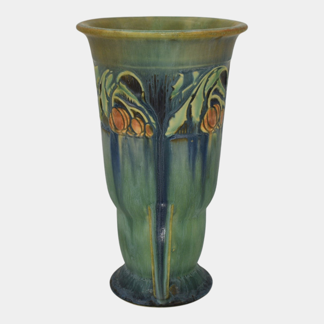 Roseville Baneda Green 1932 Vintage Arts And Crafts Pottery Ceramic Vase 593-8 - Just Art Pottery