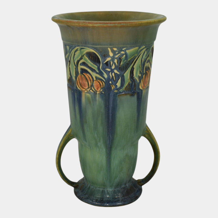 Roseville Baneda Green 1932 Vintage Arts And Crafts Pottery Ceramic Vase 593-8 - Just Art Pottery