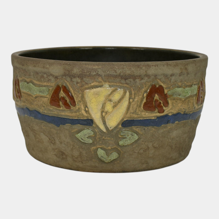 Roseville Mostique Gray 1916 Arts And Crafts Pottery Yellow Rose Planter Bowl