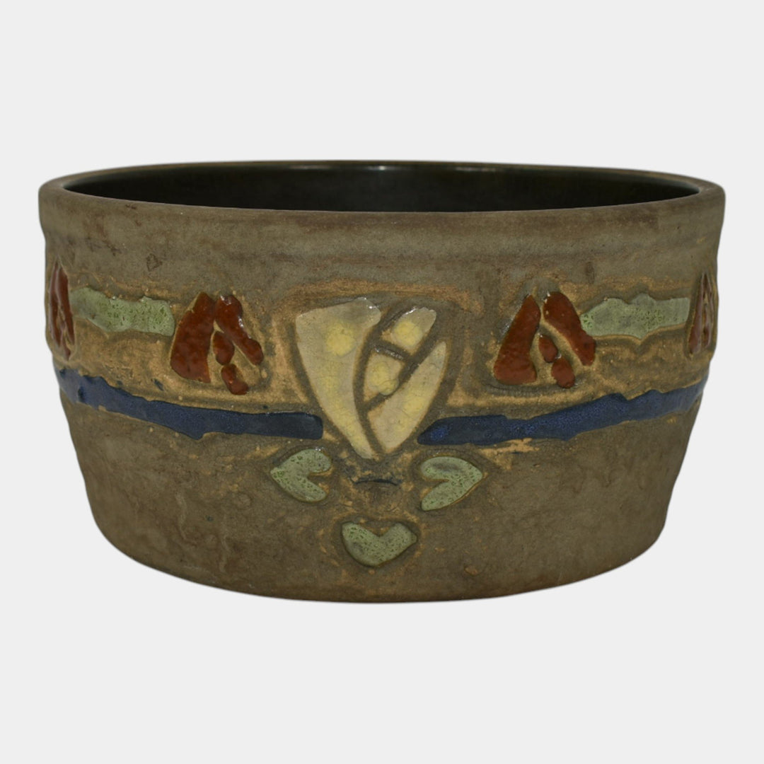 Roseville Mostique Gray 1916 Arts And Crafts Pottery Yellow Rose Planter Bowl