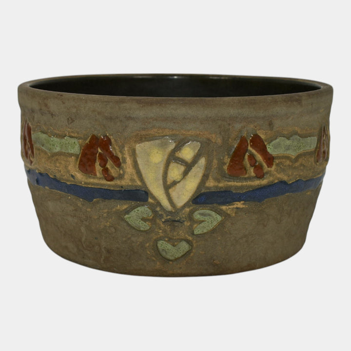 Roseville Mostique Gray 1916 Arts And Crafts Pottery Yellow Rose Planter Bowl