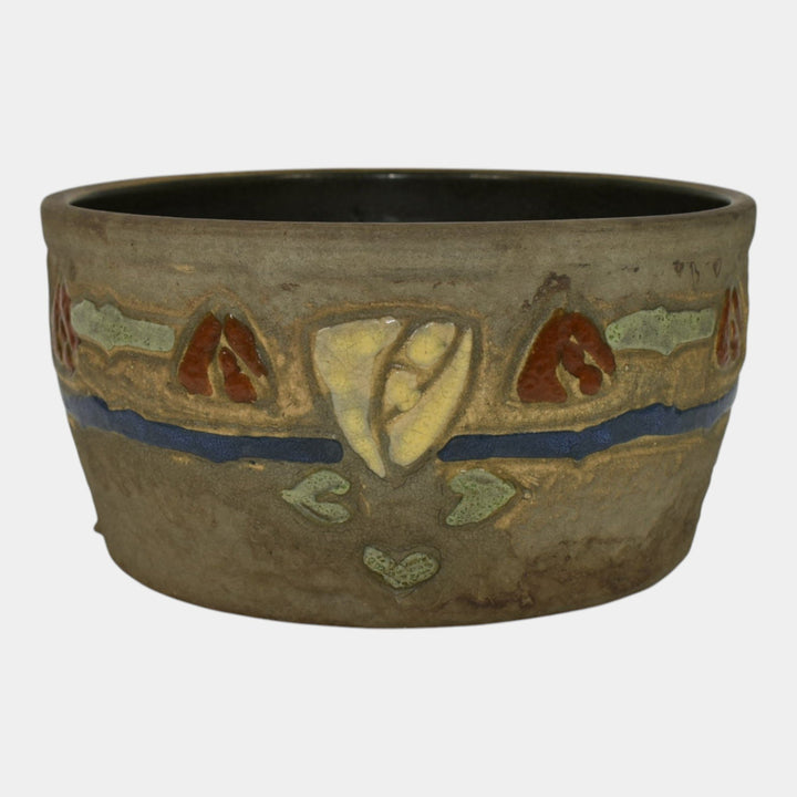 Roseville Mostique Gray 1916 Arts And Crafts Pottery Yellow Rose Planter Bowl