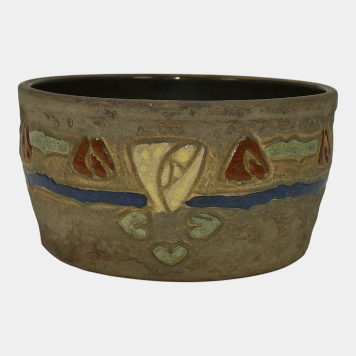 Roseville Mostique Gray 1916 Arts And Crafts Pottery Yellow Rose Planter Bowl