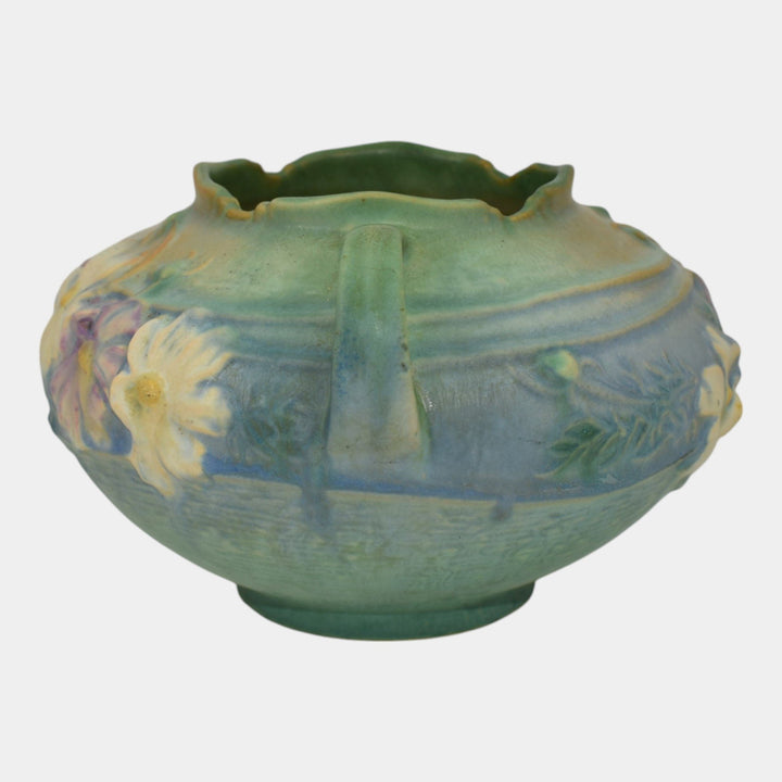 Roseville Cosmos Green 1939 Vintage Art Deco Pottery Ceramic Handled Bowl 375-4