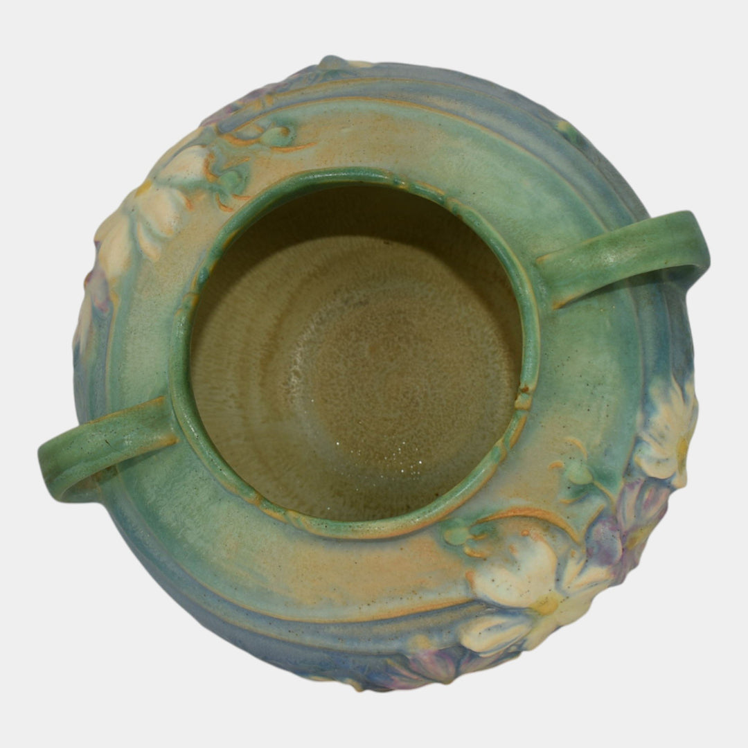 Roseville Cosmos Green 1939 Vintage Art Deco Pottery Ceramic Handled Bowl 375-4