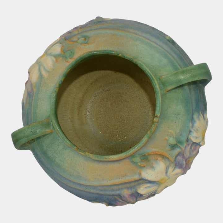 Roseville Cosmos Green 1939 Vintage Art Deco Pottery Ceramic Handled Bowl 375-4